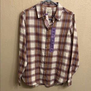 Jachs Girlfriend New York Casual Plaid Shirt in Brown White Size Extra Small